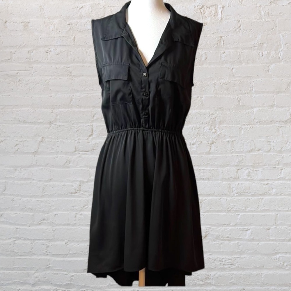 Truth black sleeveless hi-lo dress semi sheer fabric  buttons to waistband sz M
